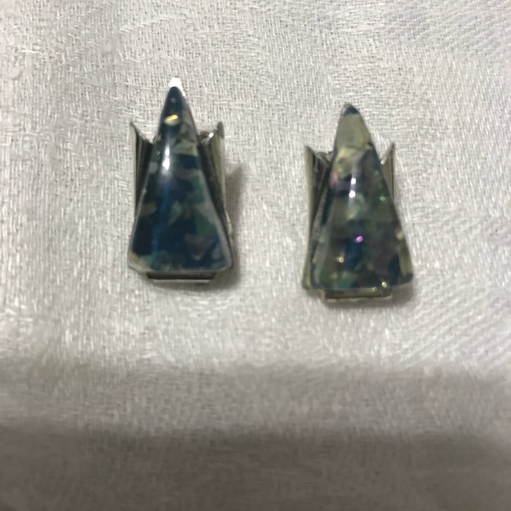 CORO Foil Confetti Blue Lucite Clip Earrings